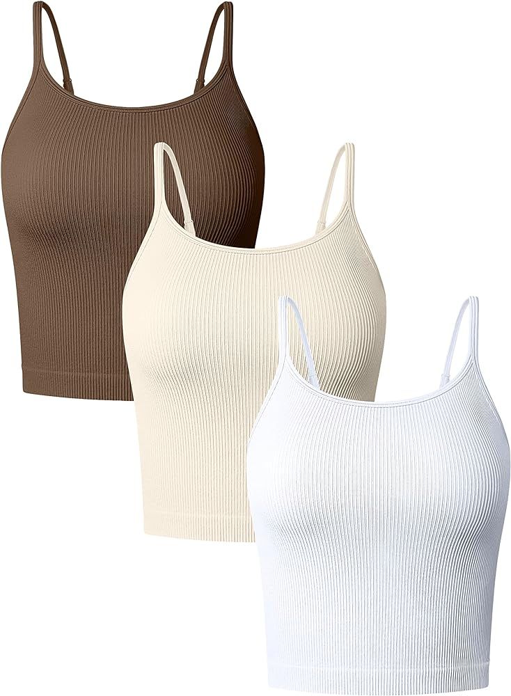 OQQ Women's 3 Piece Tank Tops Ribbed Adjustable Spaghetti Strips Workout Shirts Yoga Crop Tops | Amazon (US)