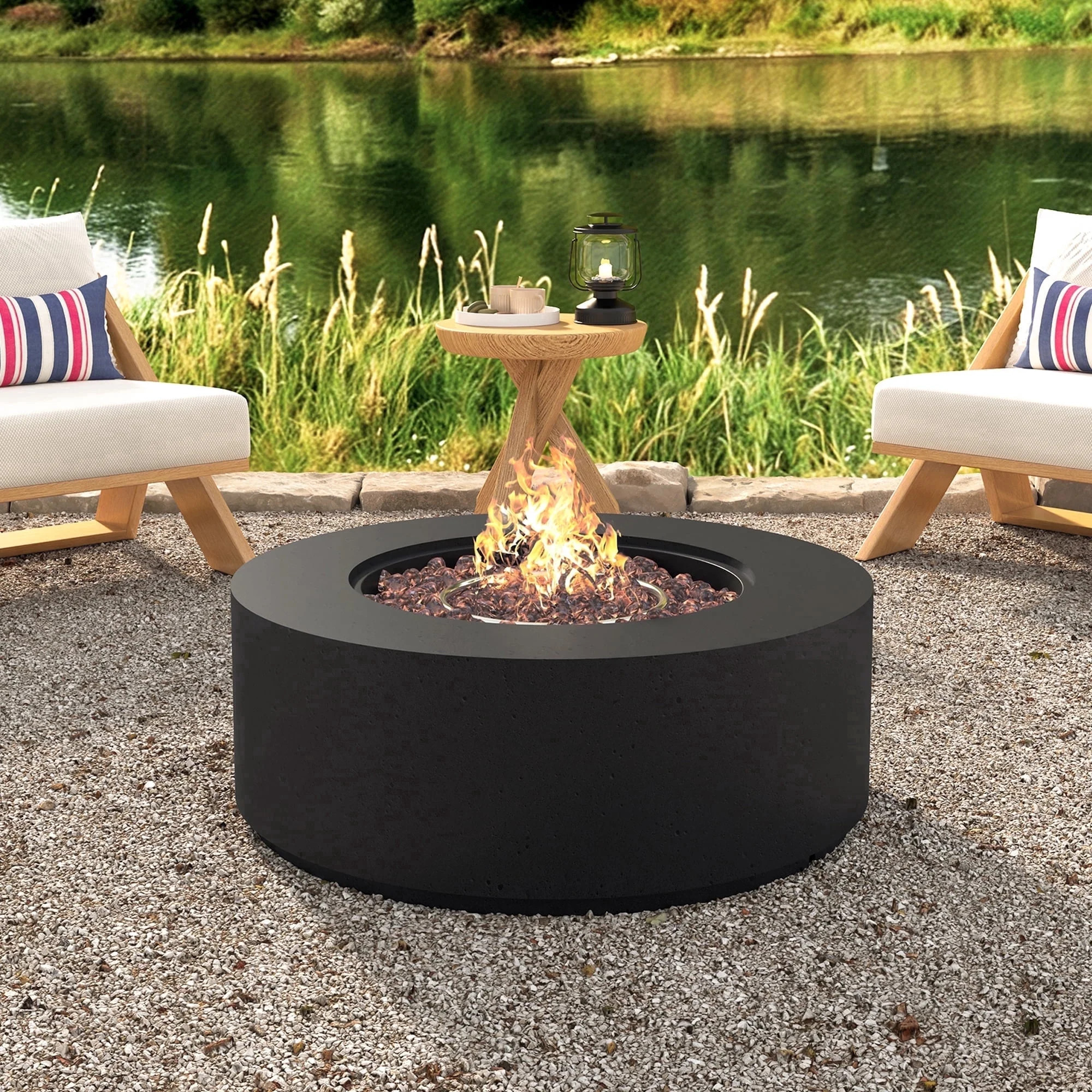 38.2" Round with Faux Stone Finish MGO Outdoor Propane Fire Pit with 50000 BTU | Walmart (US)