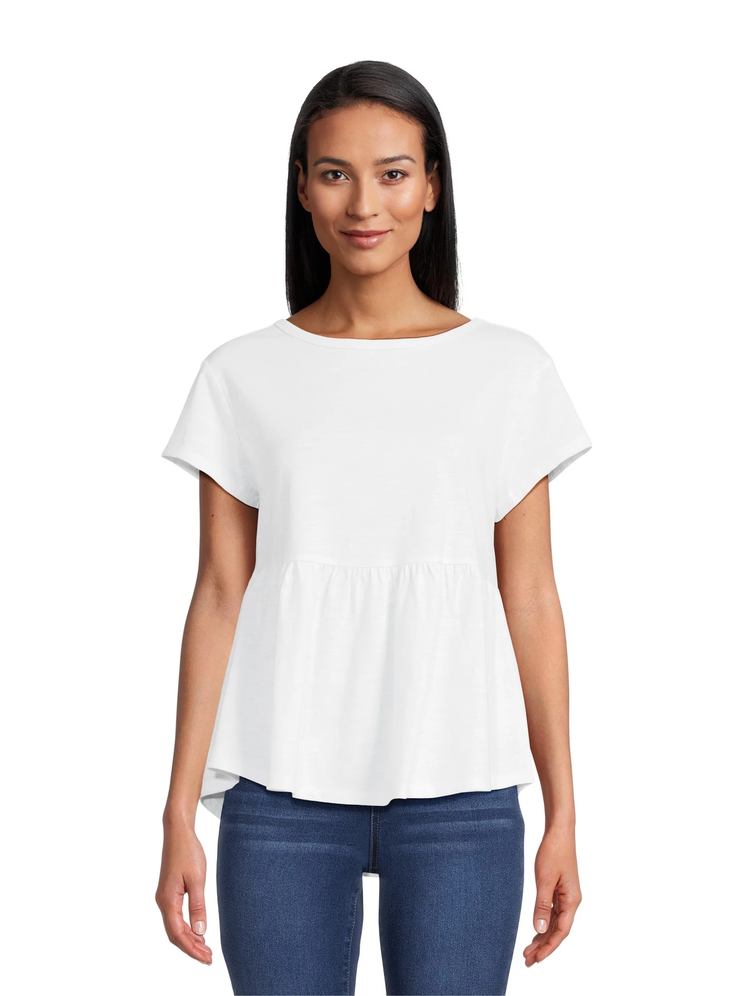 Time and Tru Women's Cotton Peplum Top with Tie Back, Sizes XS-XXXL | Walmart (US)