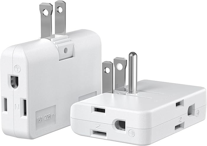 2-Prong/3-Prong Swivel Adapter, Polarized Grounding Converter with Flat Wall Plug, Fireproof 3-Ou... | Amazon (US)