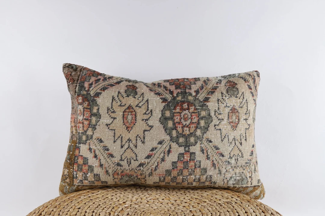 Kilim Pillow, Turkish Carpet Pillow, Kilim Lumbar, 16x24 Pillow Cover, Accent Sofa Pillow, Living... | Etsy (US)