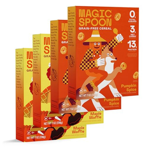 Magic Spoon Cereal - Pumpkin Spice, Maple Waffle 4-Pack of Cereal and Spoon - Keto & Low Carb Lifestyles, Gluten & Grain Free, High Protein, 0g Sugar | Amazon (US)