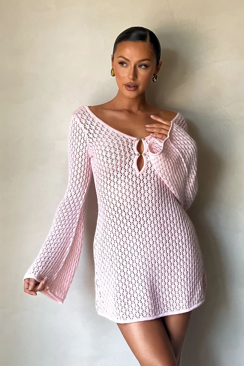 Kayleigh Crochet Knit Mini Dress - Rosewater | MESHKI US