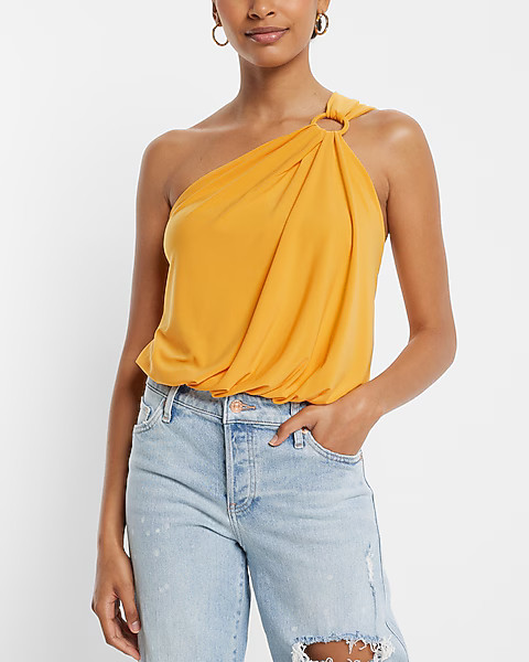 Skimming One Shoulder O-Ring Thong Bodysuit | Express