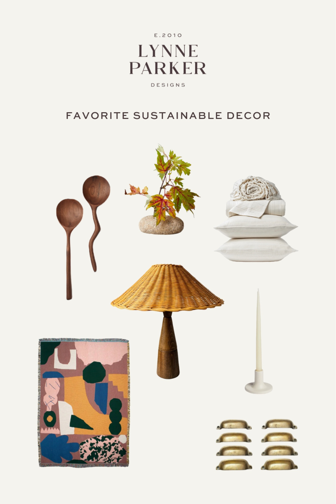 A collection of our favorite home decor items, including a vintage rattan lamp, stone planter, wooden spoons, a colorful throw blanket, a Parachute sheet set, vintage brass hardware, and a ceramic taper candle holder

Home decor, sustainable home decor, home accents, vintage-inspired, Etsy decor, natural decor

#LTKhome #LTKstyletip #LTKFind