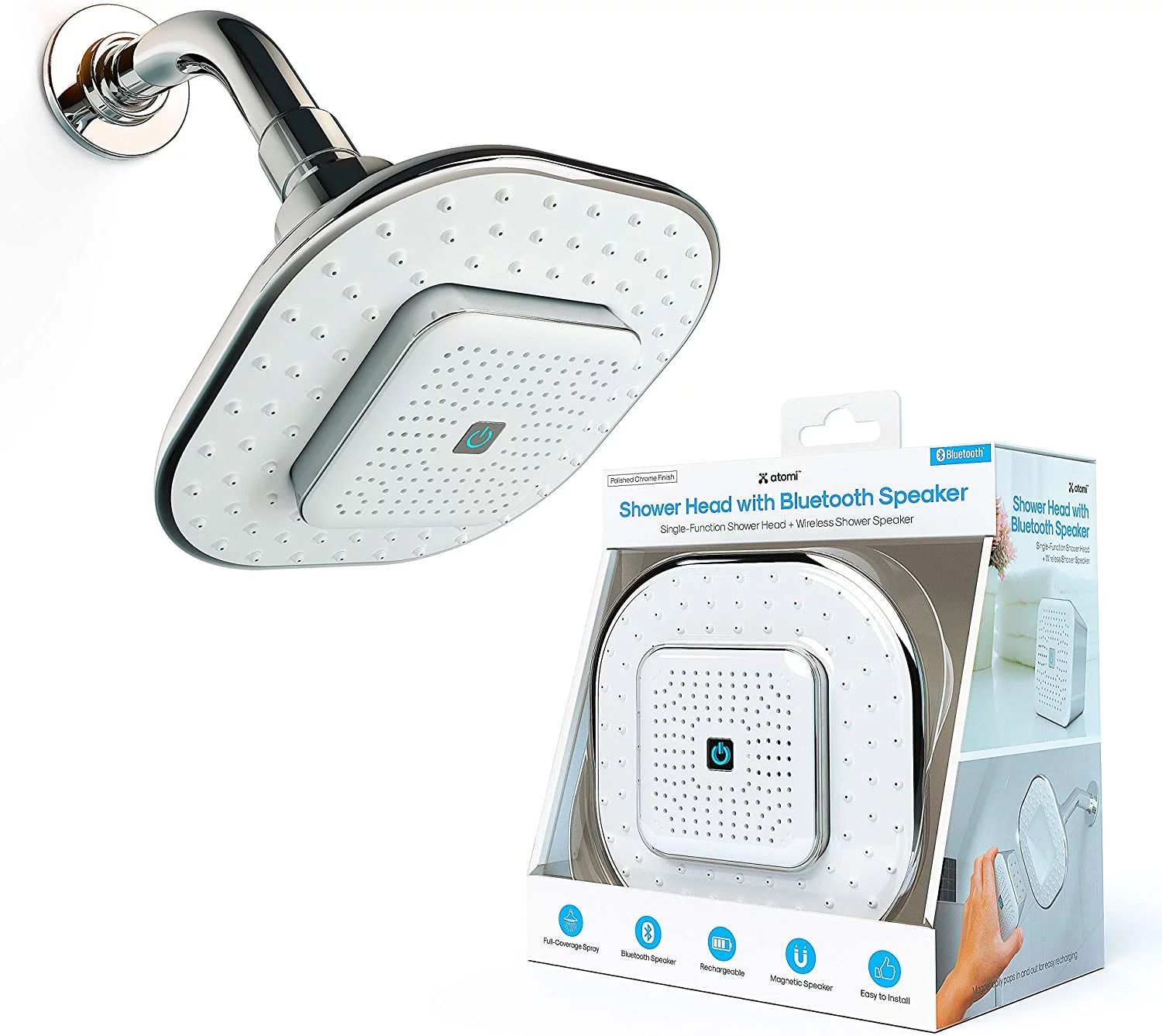 atomi 4.9” White Showerhead With Removable, Magnetic Bluetooth Speaker | Walmart (US)