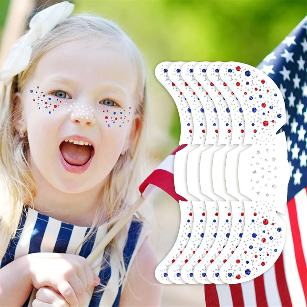 Go Ho Patriotic Red White and Blue Glitter Freckles Face Tattoo,4th of July Freckles Sparkle,4th ... | Amazon (US)
