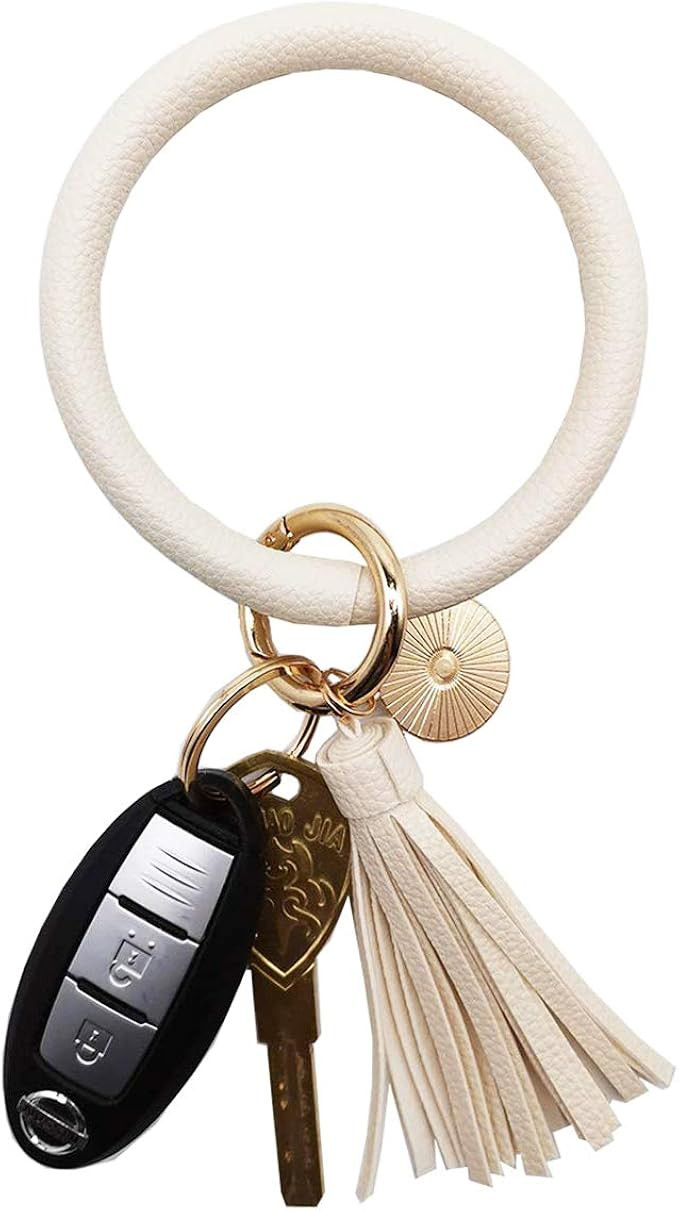 Weixiltc Large Circle Key Ring Leather Tassel Bracelet Holder Keychain Keyring For Women Girl | Amazon (US)