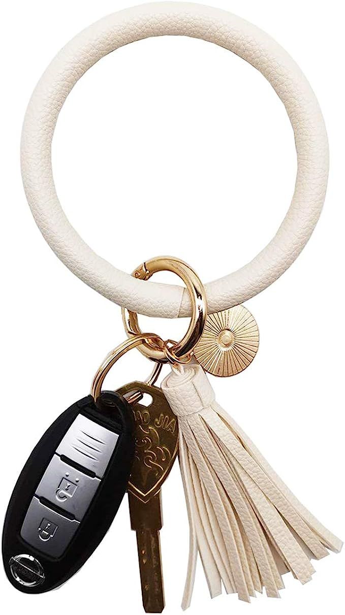 Weixiltc Large Circle Key Ring Leather Tassel Bracelet Holder Keychain Keyring For Women Girl | Amazon (US)