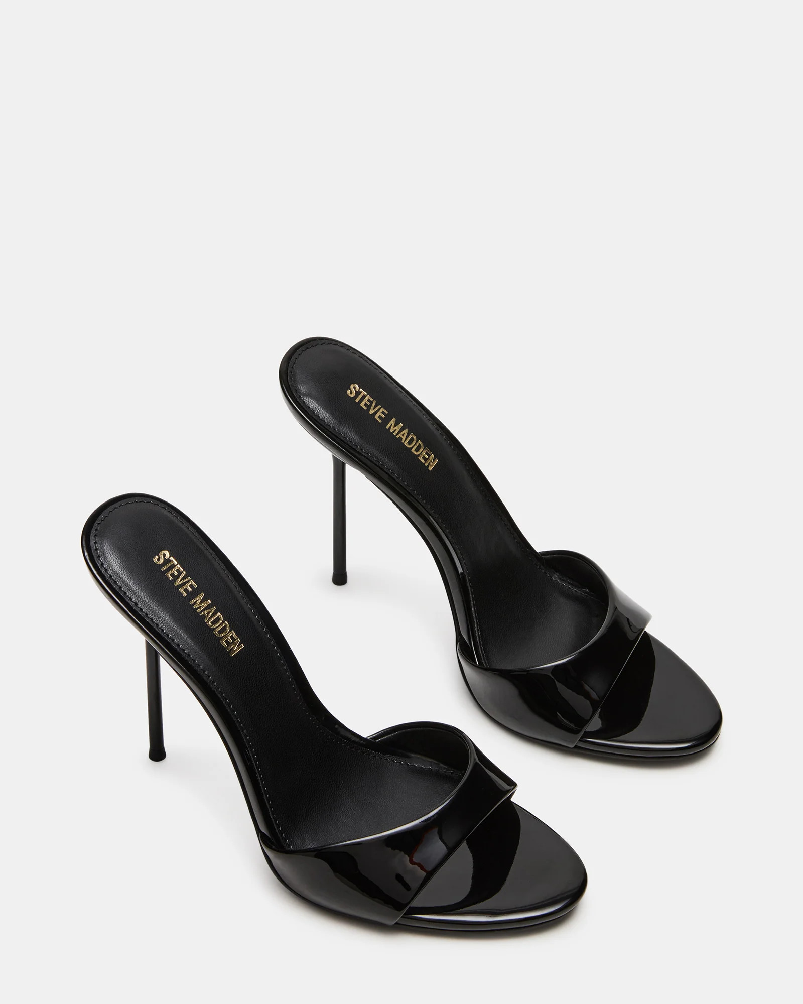 DAVINA Black Patent Rounded Open-Toe Mule Stiletto Women's Heel | Steve Madden (US)
