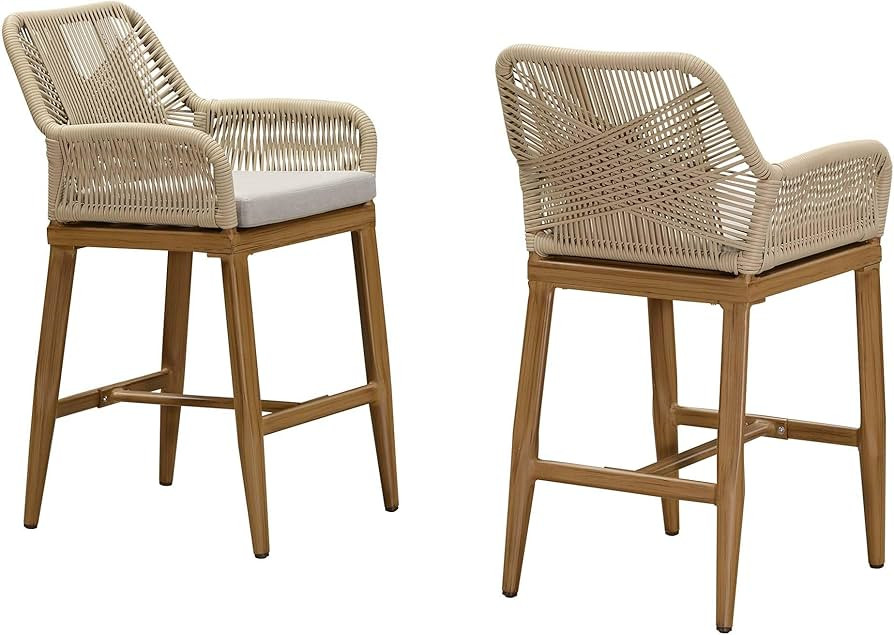 PURPLE LEAF Outdoor 24" Counter Height Bar Stools Chair Set of 2, All Weather Rattan and Aluminum... | Amazon (US)