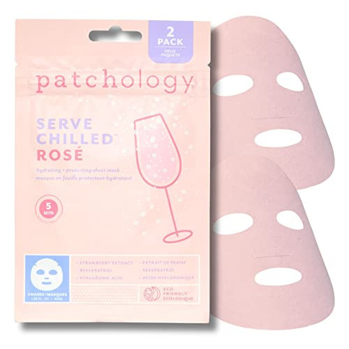 Patchology Serve Chilled Rosé Facial Sheet Mask - Hydrating & Soothing Face Mask with Hyaluronic Acid for Glowing Skin, Rosé Scented Skin Care Treatment, Self-Care Spa Experience at Home - 2 Pairs | Amazon (US)