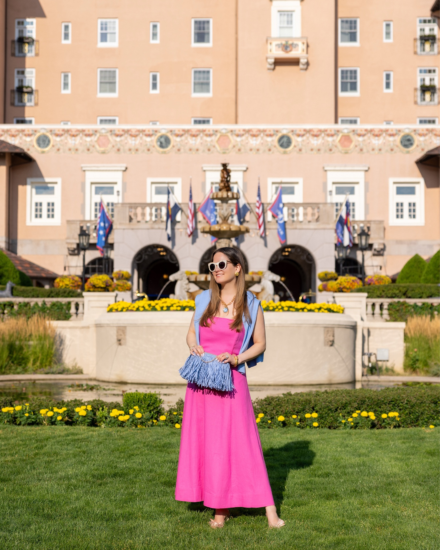 Welcome to The Broadmoor - one of our favorite hotels and travel destinations in the U.S. This posh pink dress, cardigan, and bag are all on sale and the perfect vacation outfit and pre-fall dress for special occasions and beyond.

#LTKSeasonal #LTKdayinmylife #LTKootd