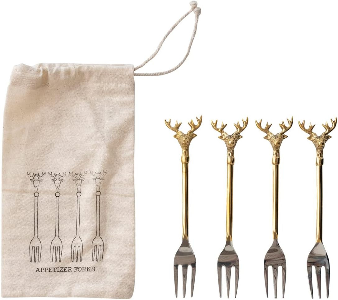 Creative Co-Op Stainless Steel and Brass Forks with Gold Finish Reindeer Handles, Set of 4 in Pri... | Amazon (US)