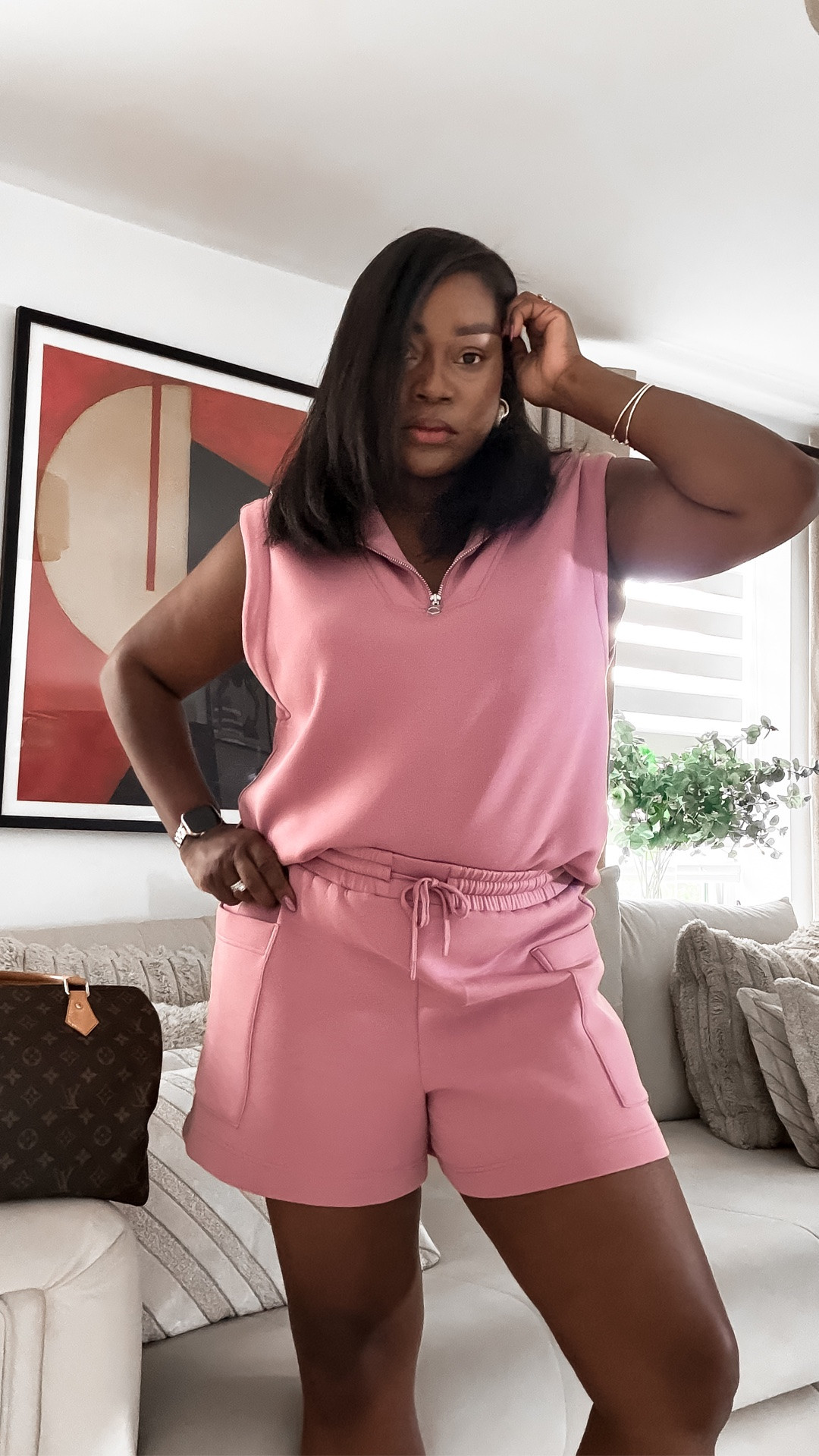 The Elevated Off-Duty Uniform 🤍 

Styling the Varley DoubleSoft sleeveless half-zip sweat and shorts set in a beautiful peony dusky pink.

 To transition this comfortable co-ord into a polished outfit, pair it with a structured classic like the Louis Vuitton Speedy bag, elegant leather flats, and minimal gold jewellery.

An effortless formula for hot weather, school runs, and relaxed summer elegance.

#LTKuk #LTKspring #LTKmidsize