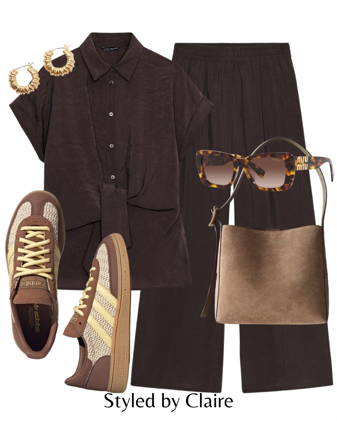 Chocolate brown for summer❤️‍🔥
Tags: tie belt shirt top trousers drawstring suede bag adidas spezial raffla miu miu sunglasses fashion Zara inspo outfit ideas chic holiday vacation city break airport casual capsule wardrobe basics  

#LTKsummer #LTKstyletip