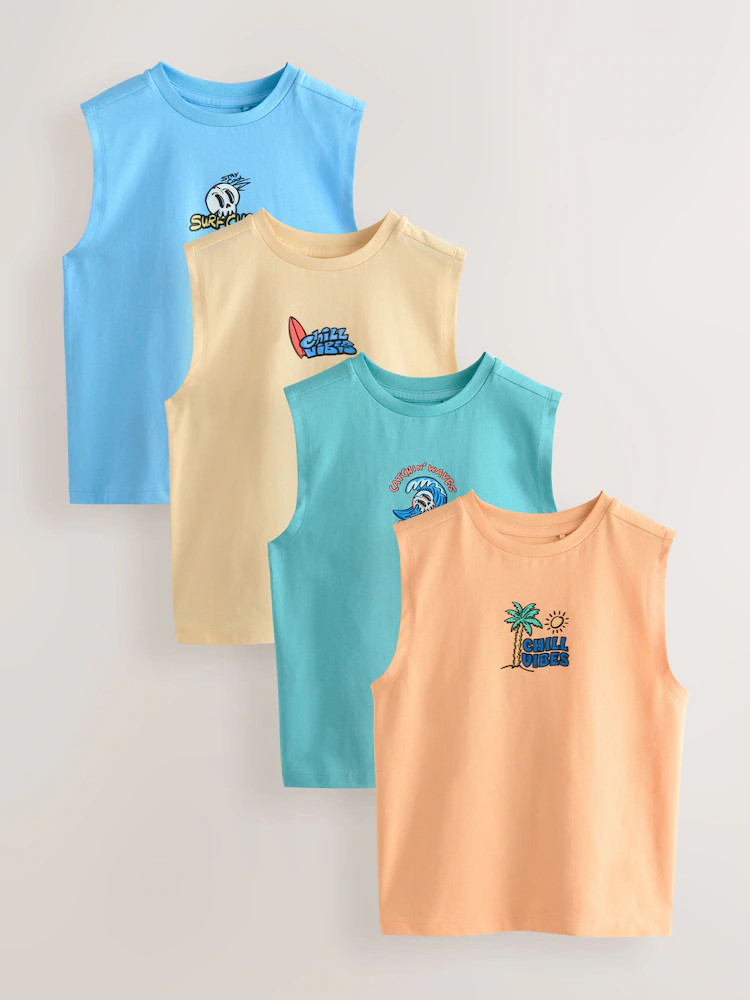 Peach/Blue/Green/Orange Tank Vest 4 Pack (3-16yrs) | Next US