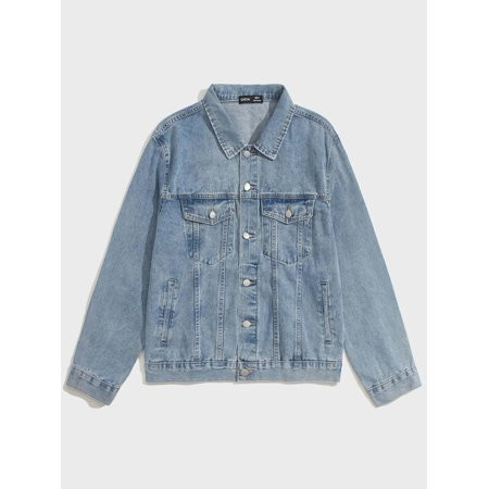 Light Wash Men Washed Flap Pocket Denim Jacket Casual XXL(14) S035E | Walmart (US)