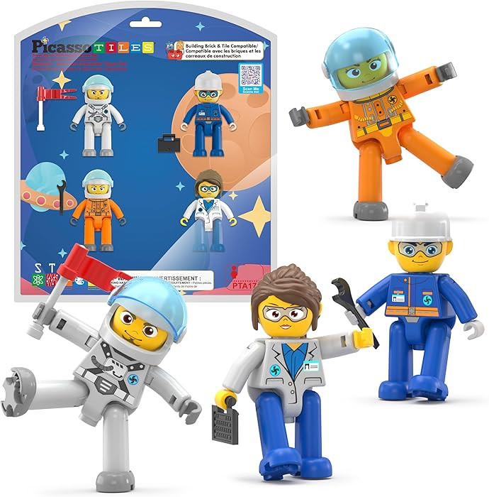 Picasso Toys Magnetic Character Action Figures 4 Piece Astronaut for Building Block Tile Toddler ... | Amazon (US)