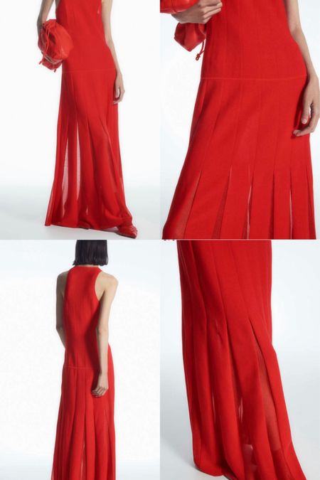 Cocktail dress. Red maxi dress. Pleated racer neck. Knitted cotton blend, constructed with wide ribbed panels. 
Summer, spring, date night out, special event, baby shower, wedding dress . Under £120. 
Affordable fashion.  Wardrobe staple. Timeless. Gift guide idea for her. Luxury, elegant, clean aesthetic, chic look, feminine fashion, trendy look. COS outfit idea. 




#LTKeurope #LTKuk #LTKsummer