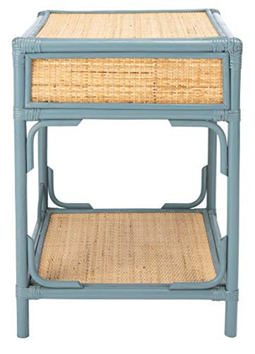 SAFAVIEH Home Collection – Roya Blue Grey & Natural Nightstand with Drawer & Shelf, Coastal Accent Table, Bamboo-Style Frame & Rattan Drawer (NST4005B) | Amazon (US)