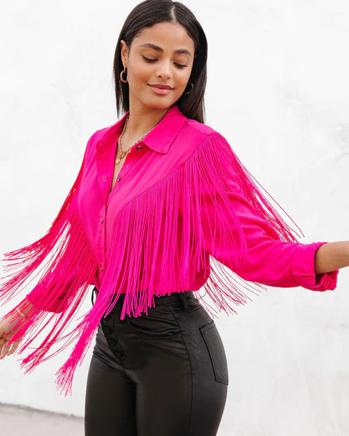 Stefania Fringe Button Down Top - Hot Pink | VICI