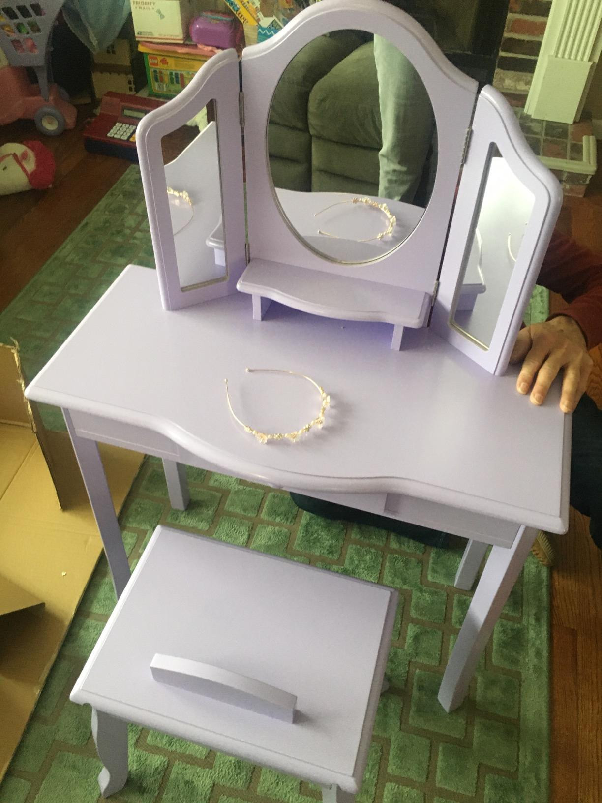 Guidecraft Classic White Vanity and Stool Set for Kids Age 3-8, Pretend Play Vanity with Mirrors for Girls, Wooden Makeup Table with Storage Drawer | Amazon (US)