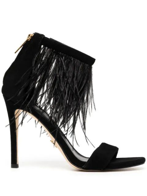 Meena 110mm feather-embellished sandals | Farfetch (US)