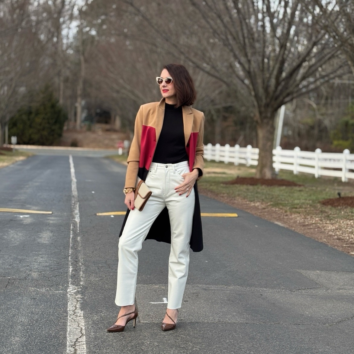 Styling for a warmer February day 🍂
mixing patent with faux(recycled) leather & a color-block coat 

@inez Maxine pumps - caterina15 for 15% off 
@agolde Recycled leather pants - loving the 90’s fit and how soft/comfortable they are 
@modusrio clutch - don’t miss the 25% off sitewide until Feb 14th 
@julievos jewelry 
@patricianashdesigns 🕶️

Shop my look and more  via 🔗 in bio 

#winterchic #over40 #ootd
