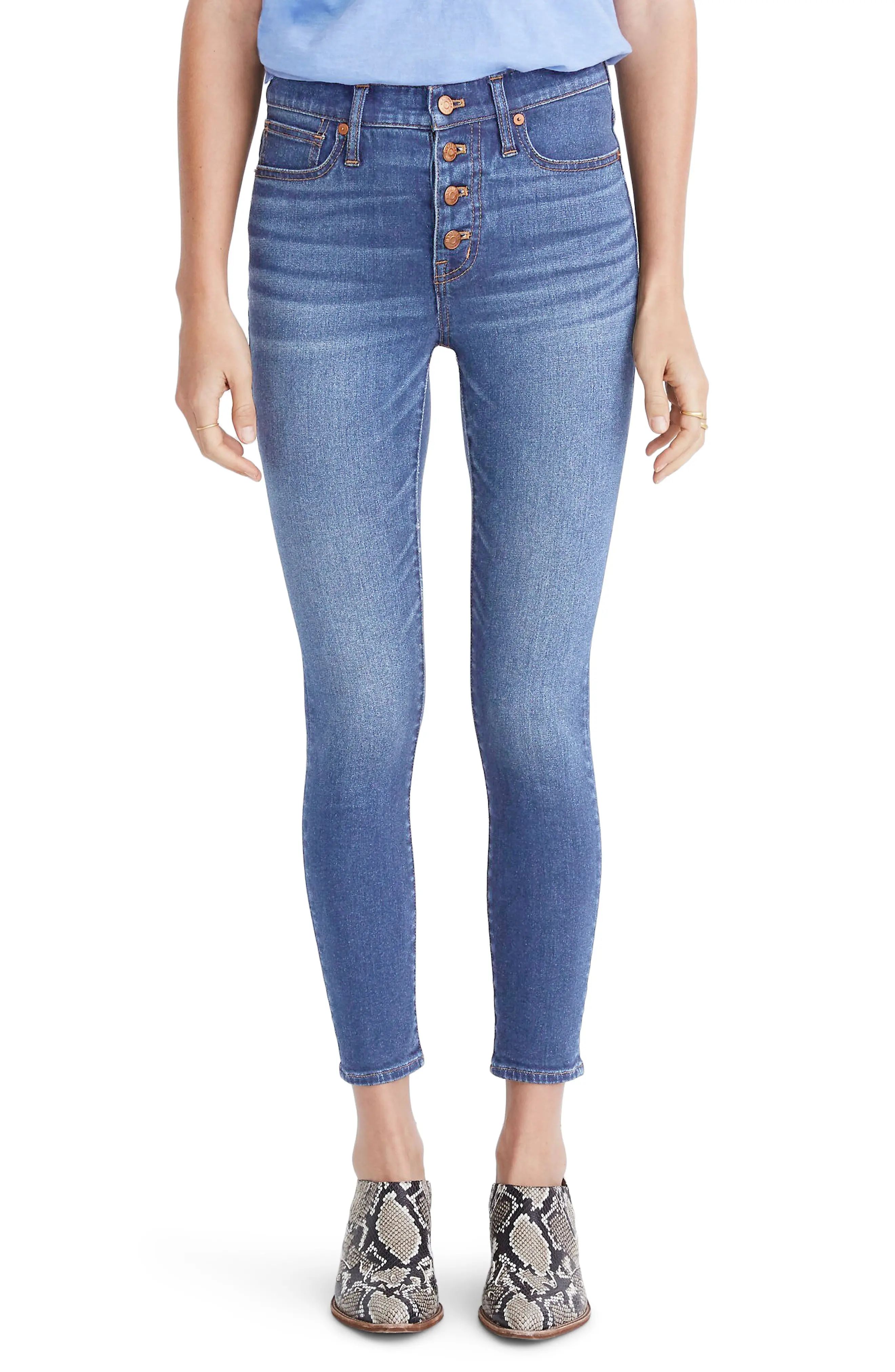 Women's Madewell Button Front Crop Skinny Jeans, Size 32 - Blue | Nordstrom