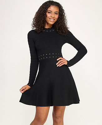 Juniors Nailhead Fit & Flare Sweater Dress | Macy's