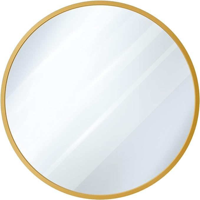 USHOWER 36" Round Gold Wall Mirror - Metal Frame Circle Mirror for Bathroom, Bedroom, Living Room... | Amazon (US)