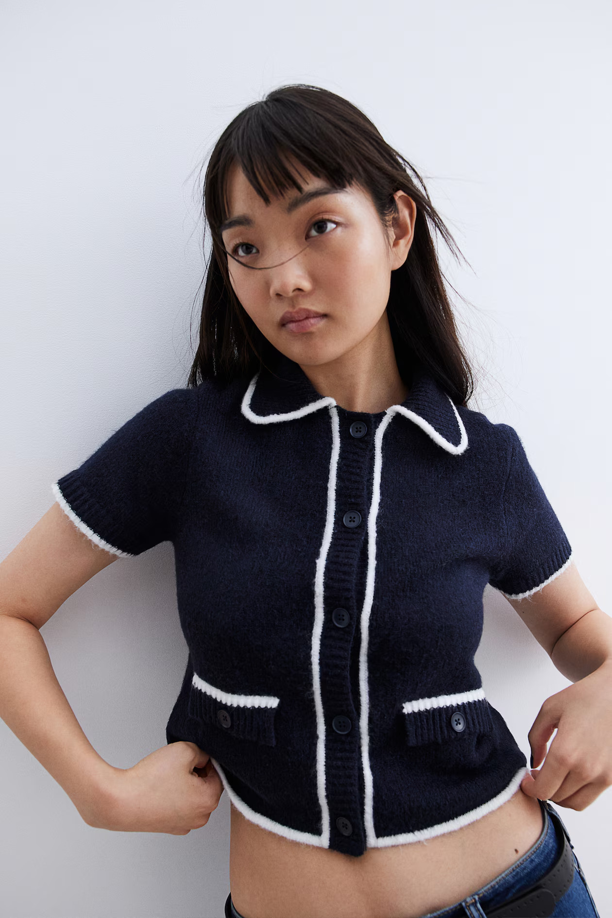 Short-Sleeved Cardigan - Navy blue - Ladies | H&M US | H&M (US + CA)