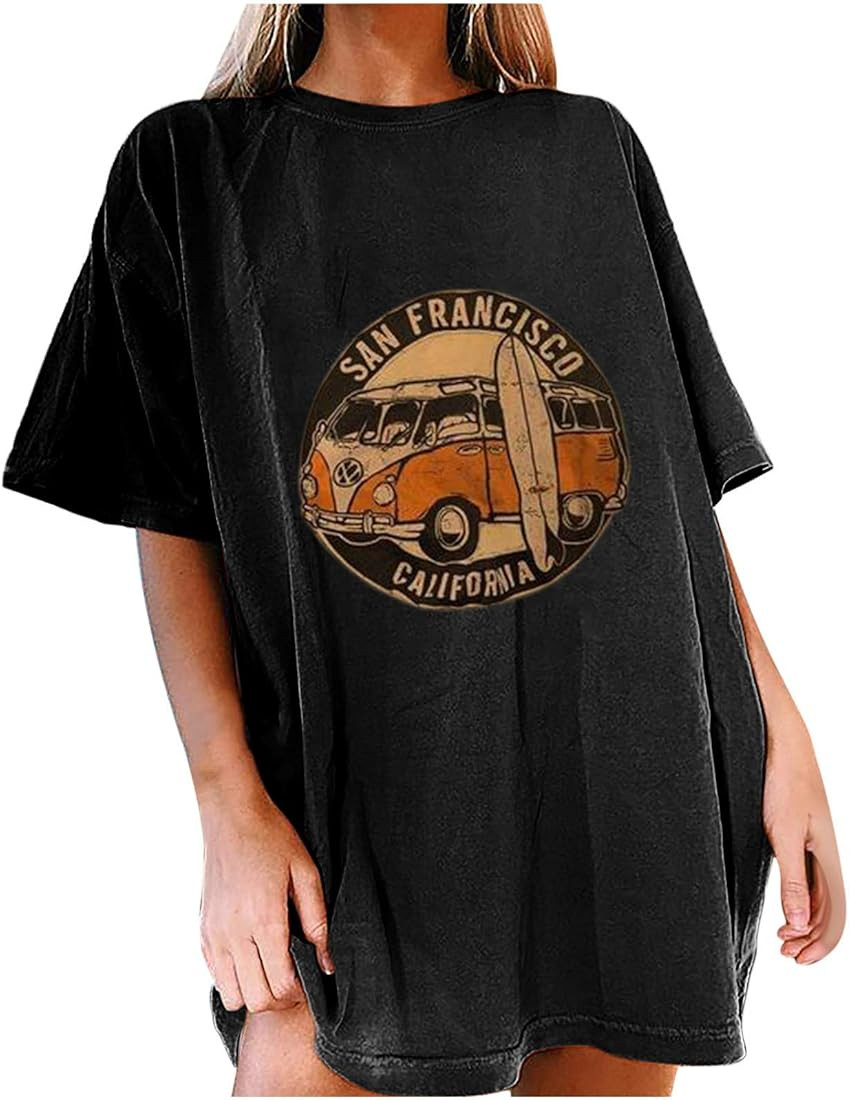 Car Pattern Tshirts for Womens Vintage Graphic Tops Casual Short Sleeve Blouse Crewneck Pullover ... | Amazon (US)