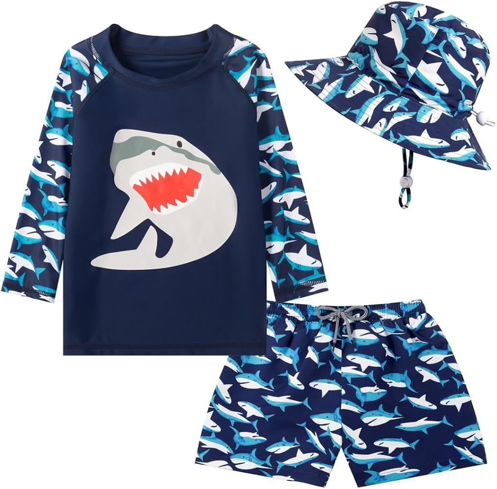 Toddlers Baby Boys' 3-Piece Rashguard Sets Bathing Suit Swimsuits with Hat Surfing Swimwear UPF 5... | Amazon (US)