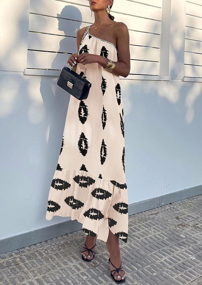 PRETTYGARDEN Women's Summer One Shoulder Maxi Dresses Printed Flowy Boho Beach Vacation Long Sund... | Amazon (US)