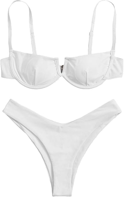 SweatyRocks Women's Sexy V-Wired Bikini Suits Spaghetti Strap Underwire Bathing Swimsuit | Amazon (US)