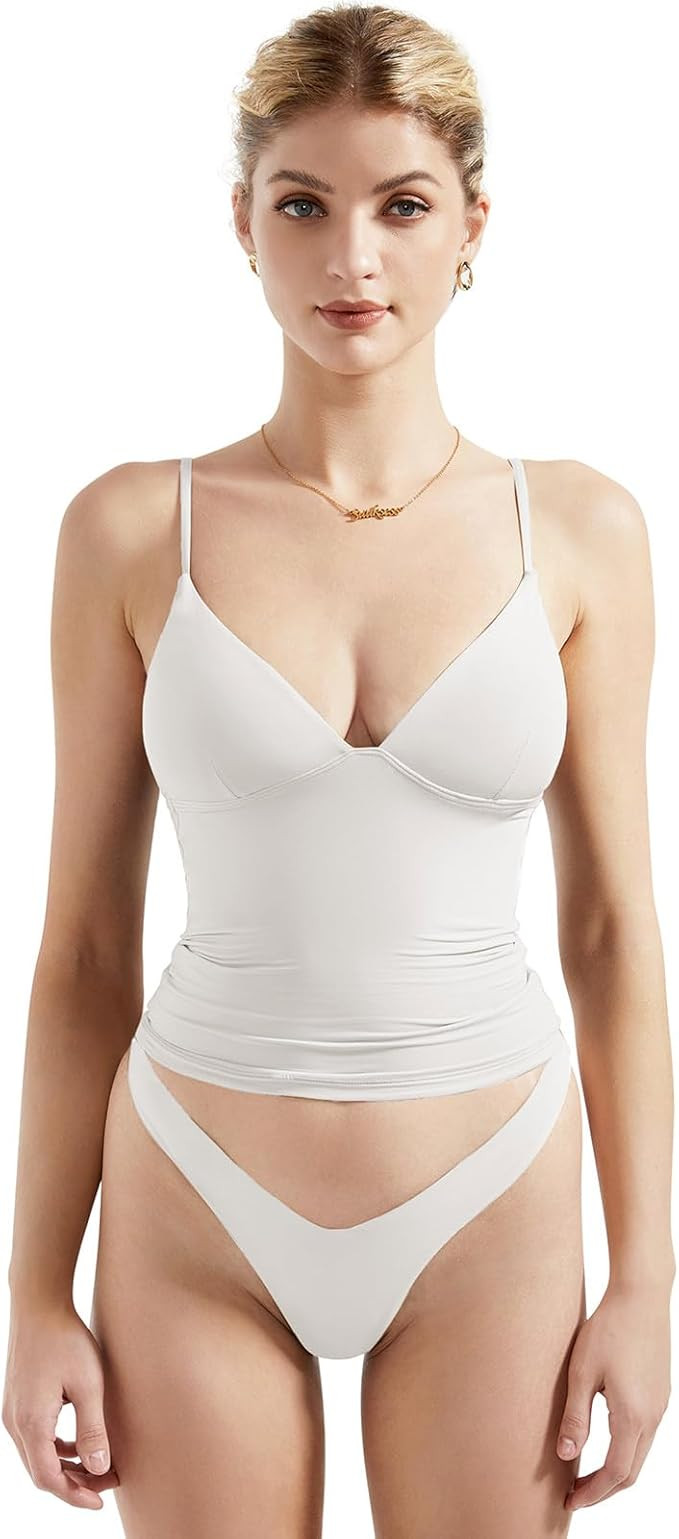 SUUKSESS Women Sexy Deep V Neck Sleeveless Fitted Basic Tops Y2K Tank Top Cami | Amazon (US)