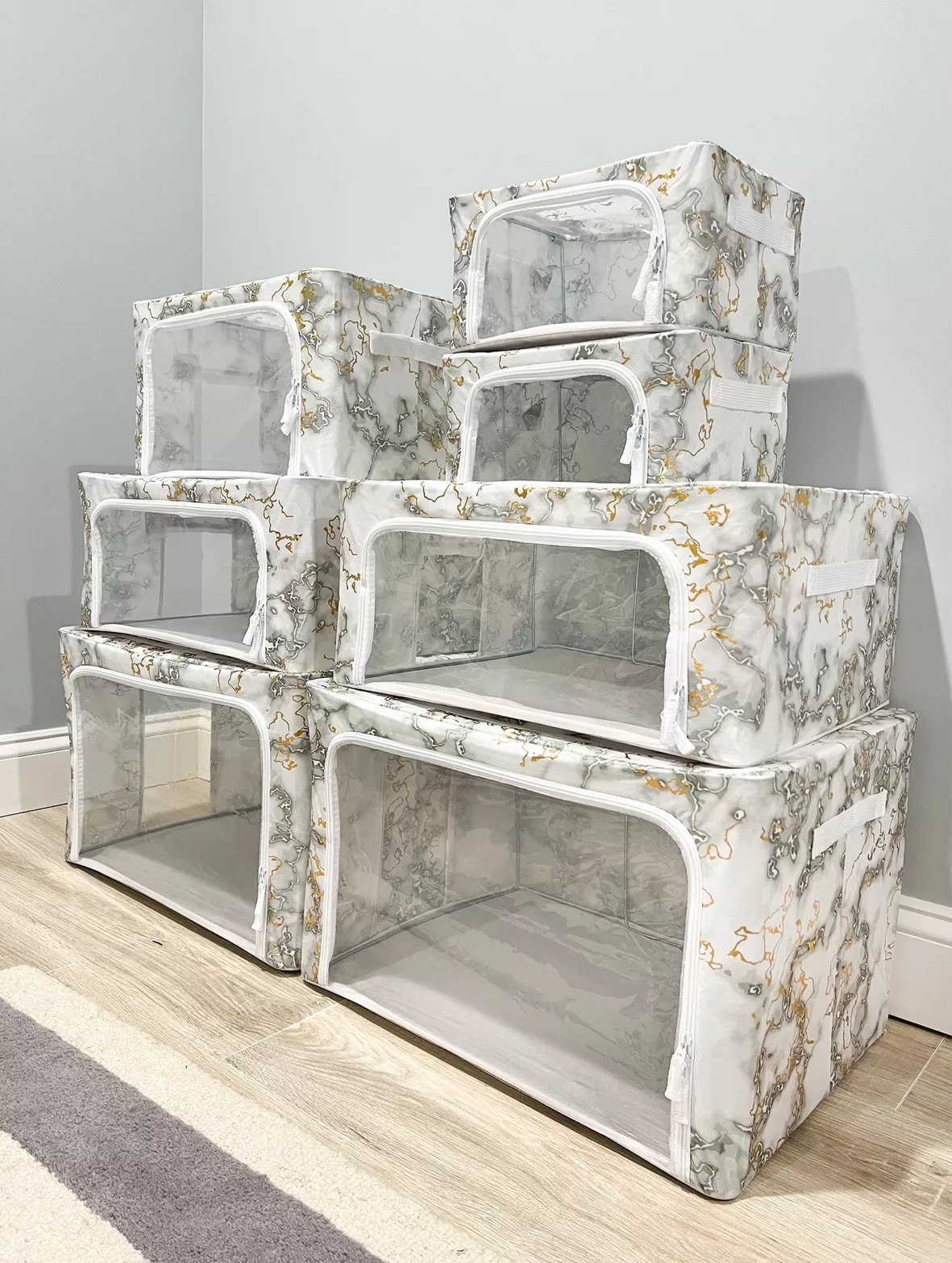 Periea Set of 7 Assorted Collapsible StorageBoxes ,Metallic Marble