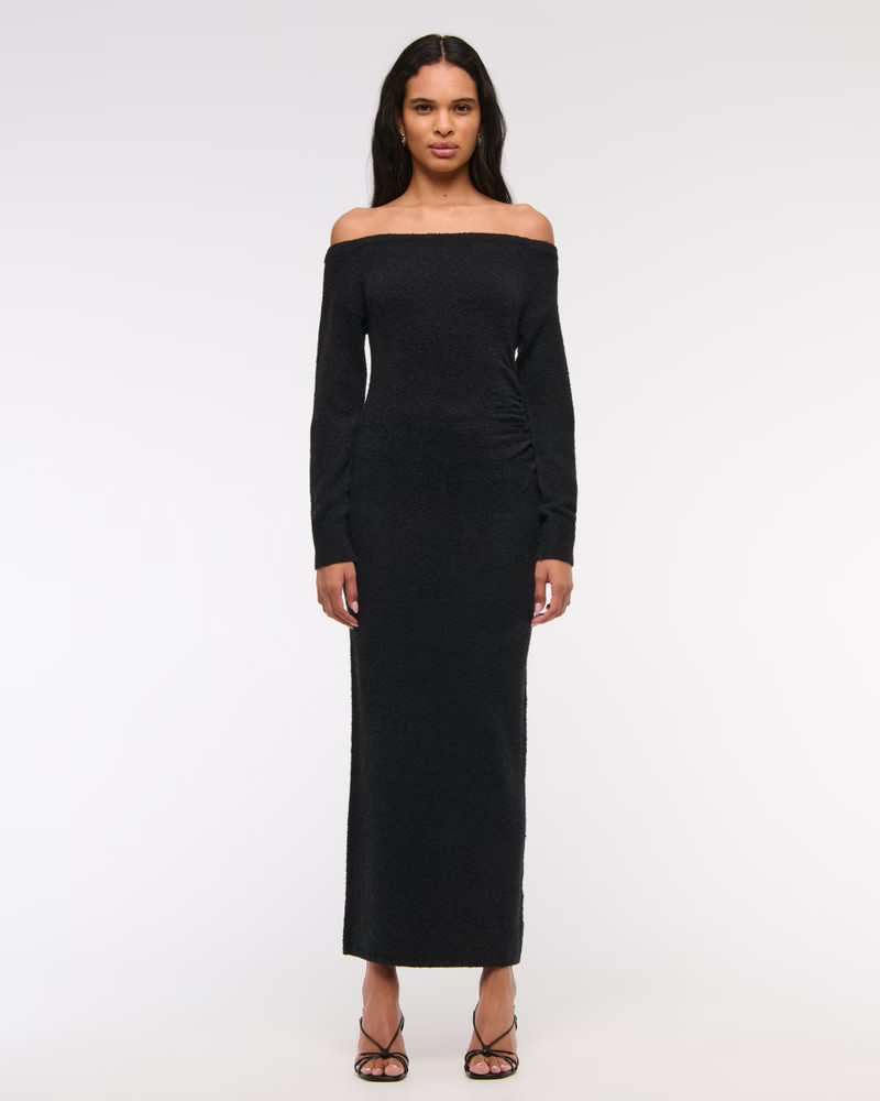 Women's Off-The-Shoulder Boucle Maxi Sweater Dress | Women's Clearance | Abercrombie.com | Abercrombie & Fitch (US)