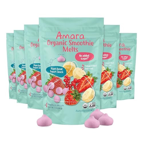 Amara Smoothie Melts - Mixed Red Berries - Baby Snacks Made With Fruits and Vegetables - Healthy Toddler Snacks For Your Kids Lunch Box - Organic Plant Based Yogurt Melts - 6 Resealable Bags | Amazon (US)