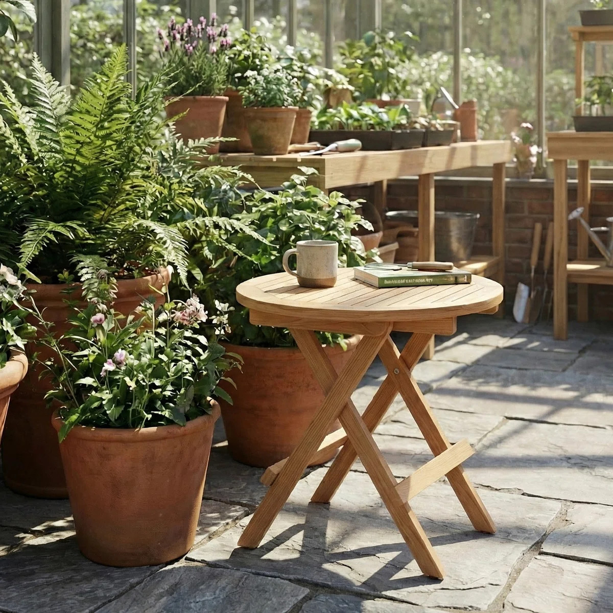 Teak Outdoor Round Folding Folding Side Table | Wayfair North America