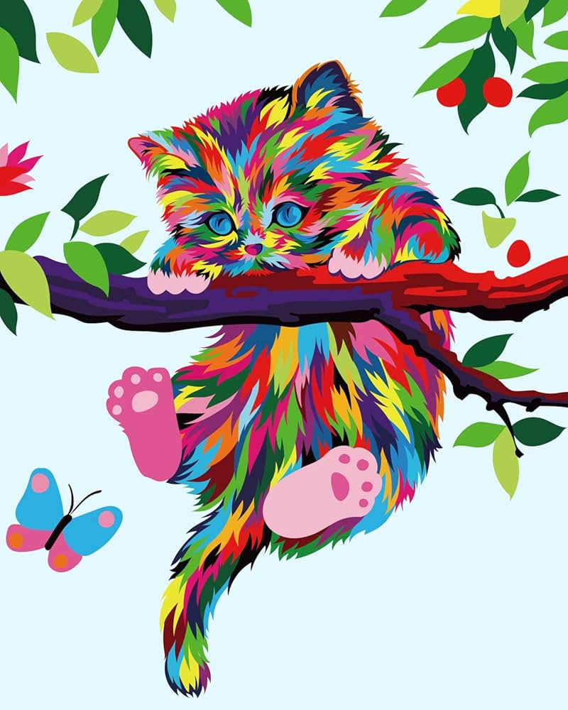 Elftoyer Paint by Numbers for Kids & Beginner, DIY Canvas Painting Gift Kits - Colorful Cats and ... | Amazon (US)