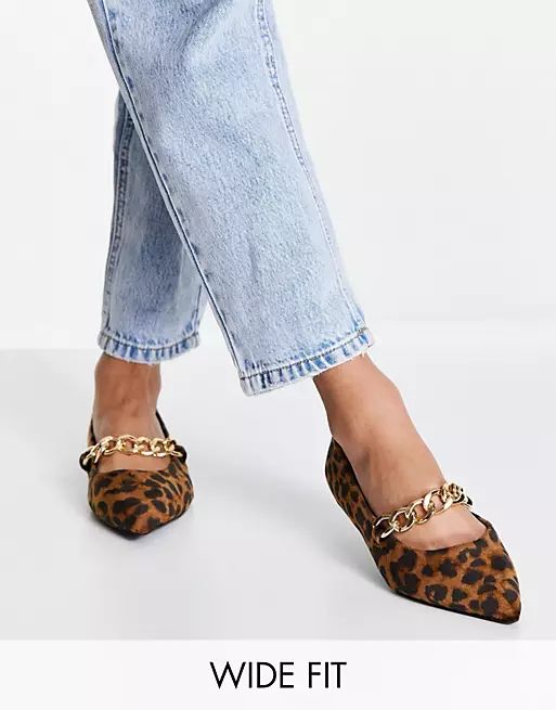 ASOS DESIGN Wide Fit Lise chain point ballets in leopard velvet | ASOS | ASOS (Global)