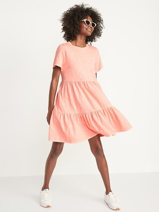 Short-Sleeve Tiered Mini Swing Dress for Women | Old Navy (US)