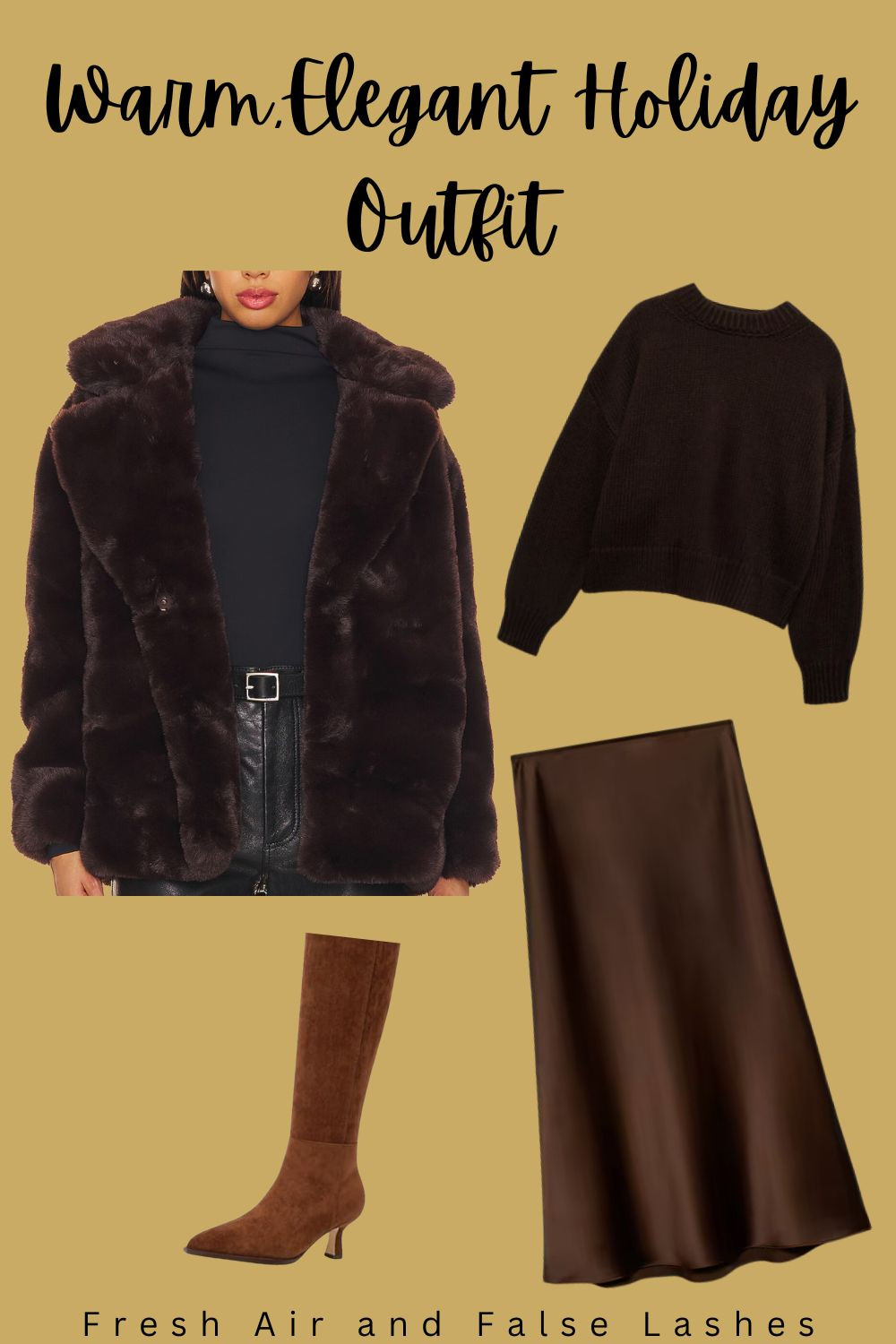 Holiday outfit idea. Warm, elegant holiday outfit. It's comfortable and the sweater comes down just far enough, but isn't too oversized. Size down in the faux fur, everything else is true to size. #holidayoutfit #over40holidayoutfit 

 #LTKHoliday #LTKOver40 #LTKParties