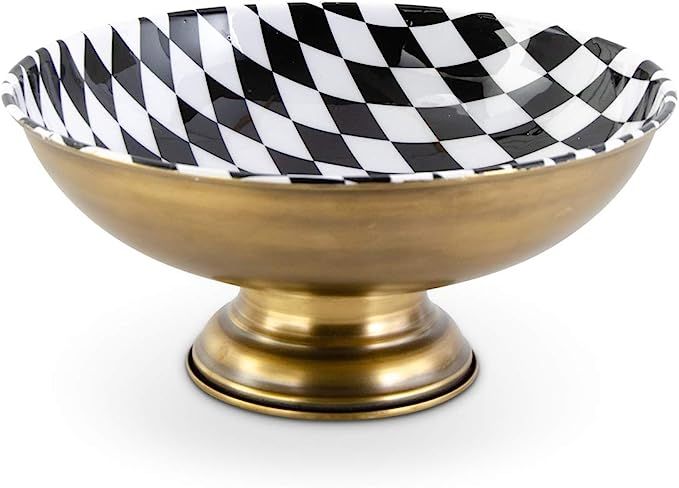 K&K Interiors 16919D-2 5.25 Inch Brass Metal Container with Black and White Harlequin | Amazon (US)