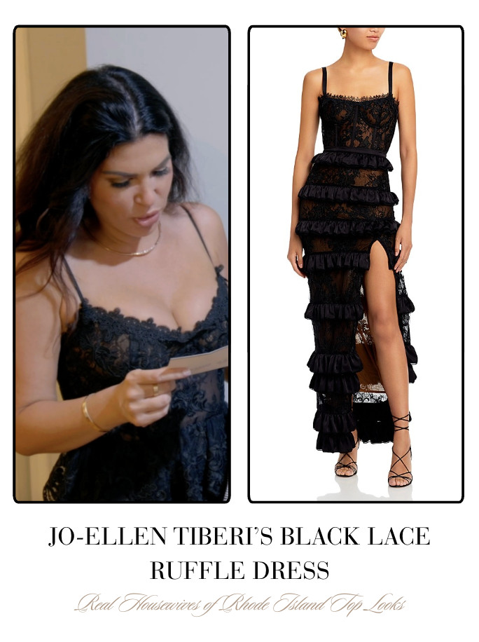 Jo-Ellen Tiberi's Black Lace Ruffle Dress is by V. Chapman / Shop Similar 

 