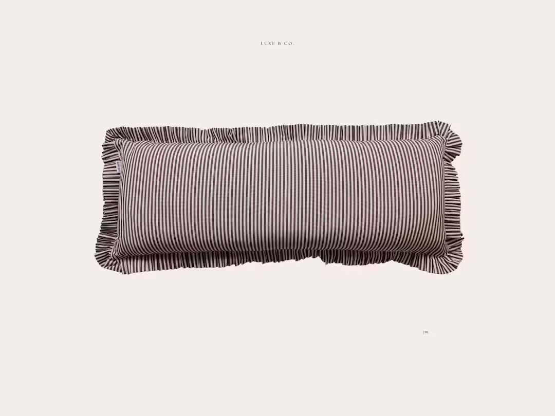 Ruffle Bolster Frill Pillow Cover Brown White Stripes - Etsy | Etsy (US)