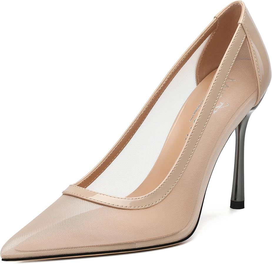 Womens Heeled Pumps, Pointed Stiletto Heels Shoes for Women, Sexy Mesh Upper High Heel Dressy Sho... | Amazon (US)